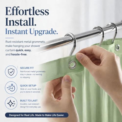 EHZNZIE Sage Shower Curtain Liner 72x72, PEVA Waterproof Bath Curtain, No Chemical Smell, 3 Weighted Magnets, Durable with Rustproof Metal Grommets