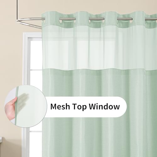 Colorful Star Mint Green No Hook Waffle Shower Curtain Set, 72" W x 75" L
