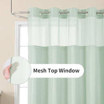 Colorful Star Mint Green No Hook Waffle Shower Curtain Set, 72" W x 75" L