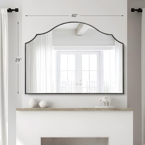 Besdomus Black Scalloped Wall Mirror: 40"x29" Large Wooden Bathroom Mirror