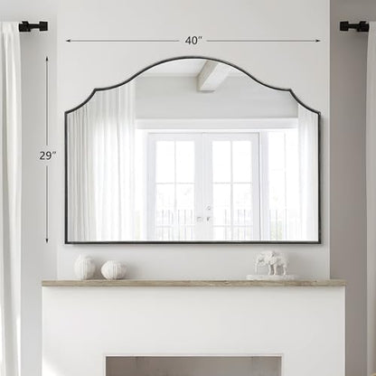Besdomus Black Scalloped Wall Mirror: 40"x29" Large Wooden Bathroom Mirror