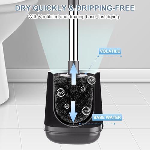 SetSail Toilet Brush and Holder 3 Pack, Self Closing Lid Toilet Bowl Brushes Holder Extra Long Handle Ventilated Toilet Brush Set for Bathroom Cleaning, Nylon Bristles, Grey