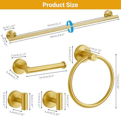 5 Piece Brushed Gold Bathroom Hardware Set, 24 Inch Bathroom Hardware Set Towel Racks for Bathroom, SUS304 Stainless Steel Wall Mounted Bath Towel Bar Set