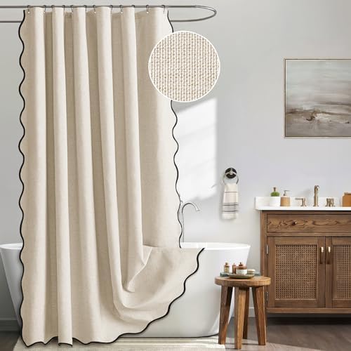MIULEE Cream Beige Scalloped Linen Shower Curtain 72x78 Inches