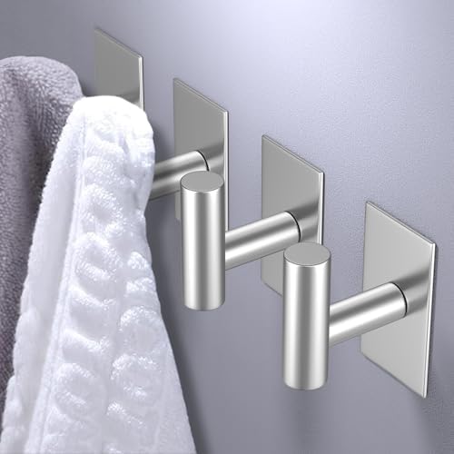 VAEHOLD Wall Towel Hooks, Heavy Duty Sticky Holder Waterproof Towel Hooks for Hanging Coat, Clothes, Closet Hook Wall Mount for Kitchen (Silver, 6 Pack)