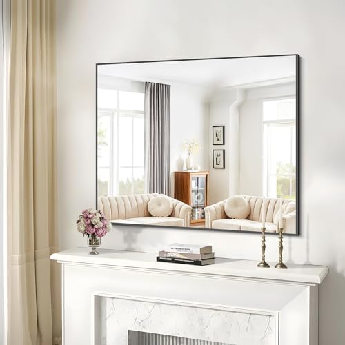 COFENY Black Bathroom Mirror for Wall, 36x40 Inch Rectangle Mirrors with Metal Frame, Modern Rectangular Wall Mirror for Bathroom Living Room, Entryway Hangs Horizontal or Vertical