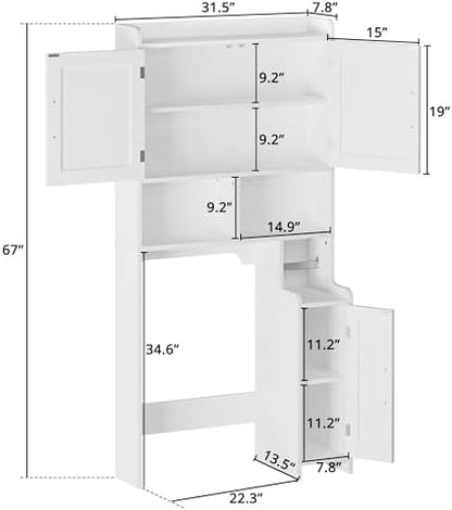 IRONCK 67 in Over The Toilet Storage Cabinet with Adjustable Shelves White