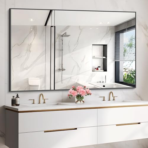 COFENY 36x50inch Bathroom Mirror, Black Rectangle Mirrors with Thin Metal Frame, Large Rectangular Wall Mirror for Bathroom, Living Roomm, Hair Salon, Big Farmehouse Mirror Hang Horizontal/Vertical