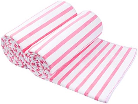 JML Microfiber Bath Towels Set, 2 Pack, 30" x 60", Stripe Pink