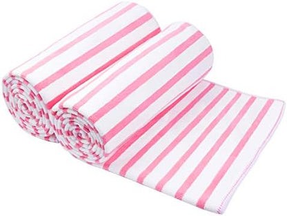 JML Microfiber Bath Towels Set, 2 Pack, 30" x 60", Stripe Pink