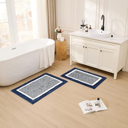 CozeCube Navy Blue Bath Mat 36"x24" Non Slip Washable Rug