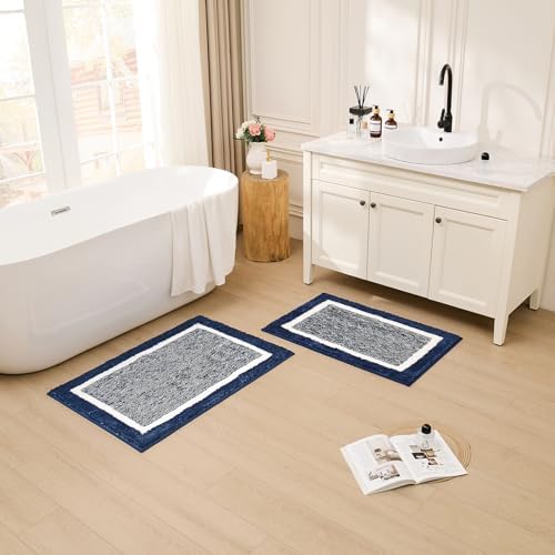 CozeCube Navy Blue Bath Mat 32"x20" Non Slip Washable Rug