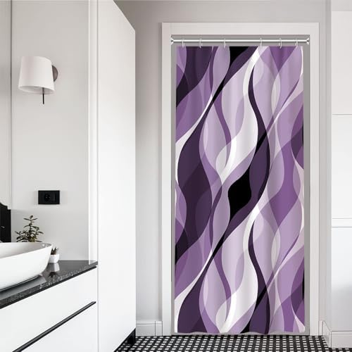 Purple Striped Stall Shower Curtain with Hooks, 36x72 Inch