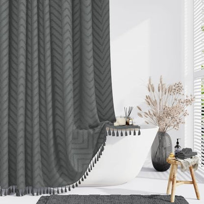 Dynamene Boho Farmhouse Shower Curtain Tufted Chevron 72"x72" Charcoal Grey