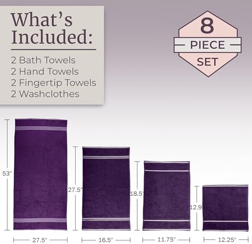 Lavish Home Bathroom Towels Set, Bathroom Essentials, Eggplant, Set of 8