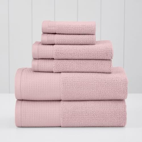 Modern Threads Waffle-Rib 6-Piece Towel Set – Premium Cotton Bath Towels, Ultra-Absorbent & Soft, Elegant Waffle Texture for Bathroom & Spa, Petal