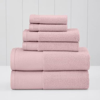 Modern Threads Waffle-Rib 6-Piece Towel Set – Premium Cotton Bath Towels, Ultra-Absorbent & Soft, Elegant Waffle Texture for Bathroom & Spa, Petal