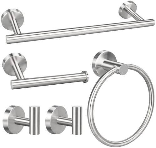 5pcs Bathroom Hardware Set, Brushed Nickel Bathroom Hardware Set, Including 16" Hand Towel Bars, Toilet Paper Holders, Towel Rings, Robe Towel Hooks