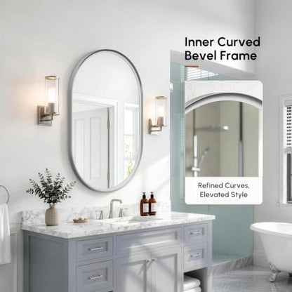 USHOWER Brushed Nickel Pill Oval Mirror for Bathroom 24x36 Inch