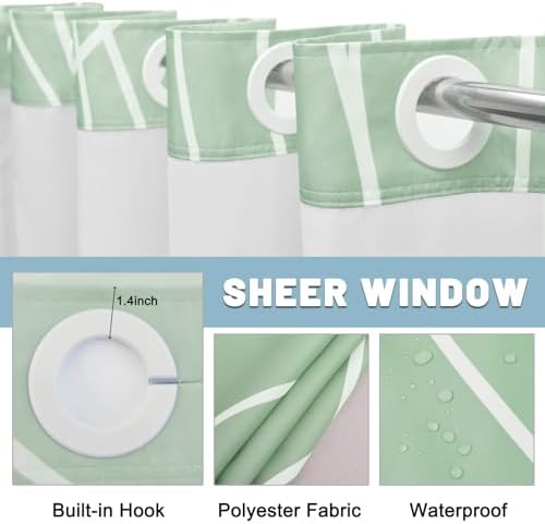 LXBNI Ombre Green No Hook Shower Curtain with Liner, 71 x 74 Inch