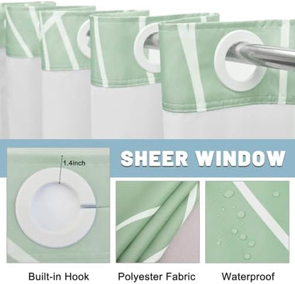 LXBNI Ombre Green No Hook Shower Curtain with Liner, 71 x 74 Inch