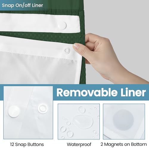 Heavyweight Waffle No Hook Shower Curtain with Liner, 71x74, Dark Green