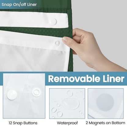 Heavyweight Waffle No Hook Shower Curtain with Liner, 71x74, Dark Green