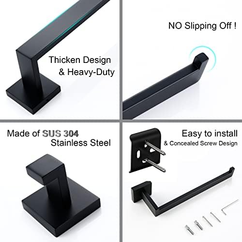 BAGNOLUX Matte Black Bathroom Accessories Set 4 Pieces, Bathroom Towel Holder Set Stainless Steel, Black Towel Bar Towel Racks for Bathroom Wall Mounted, Square Bathroom Hardware Set Heavy Duty