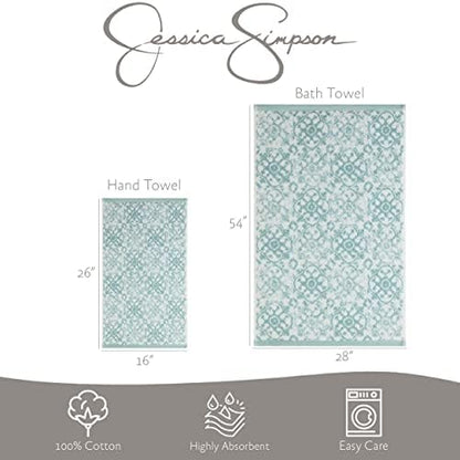 Jessica Simpson – Bath Towel 4 Piece Set, Aziza, Premium Bathroom Décor, Includes 2 Hand Towels and 2 Shower Towels, 100% Cotton & Machine Washable, Forget Me Not Blue