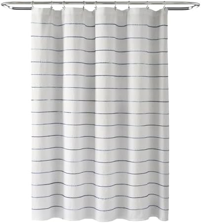 Lush Decor Ombre Stripe Yarn Dyed Cotton Shower Curtain, 72" W x 72" L, Navy & Multi - Fabric Shower Curtains - Striped Bathroom Curtain - Farmhouse & Coastal Decor