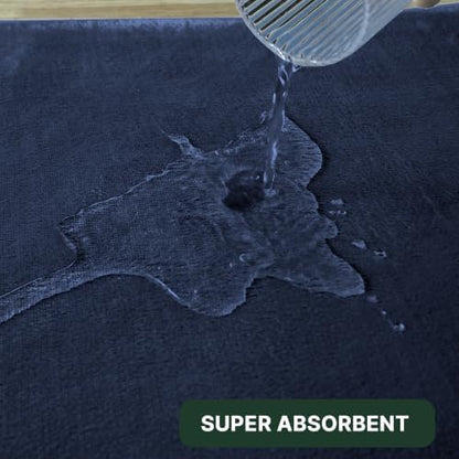 H.VERSAILTEX Bath Mat Memory Foam Set Bathroom Rug Set Flannel Velvety Extra Soft and Absorbent Non Slip Rugs for Bathroom/Bedroom Washable(47"x 17" + 17"x 24" + 20"x 24"U-Shaped, Navy)