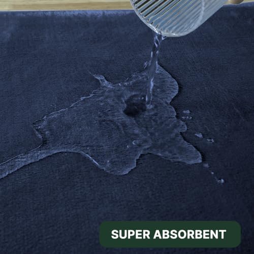 H.VERSAILTEX Bath Mat Memory Foam Set Bathroom Rug Set Flannel Velvety Bath Mat Luxury Extra Soft and Absorbent Non Slip Rugs for Bathroom/Bedroom Washable(Curved Set 24"x 36" Plus 20"x 24"U, Navy)