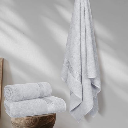 Belizzi Home Cotton 2 Pack Oversized Bath Towel Set 28x55 inches, Large Bath Towels, Ultra Absorbant Compact Quickdry & Lightweight Towel, Ideal for Gym Travel Camp Pool - Light Grey