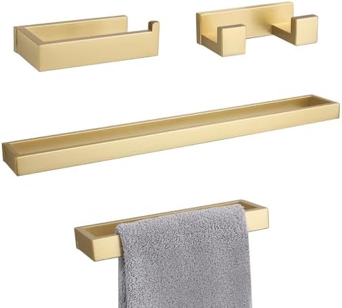Lairuier Brushed Gold Bathroom Hardware Accessories, 4PCS Towel Bar Set