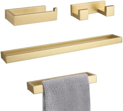 Lairuier Brushed Gold Bathroom Hardware Accessories, 4PCS Towel Bar Set