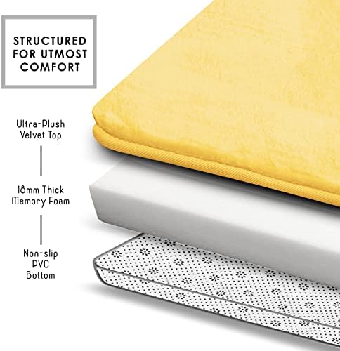 Clara Clark 2 Piece Bathroom Rugs, Velvet Memory Foam Bath Mat Set, Non-Slip Bath Rugs, Machine Wash, Dries Quickly, Ultra Soft Plush Bath Mats for Bathroom, 17 x 24 + Contour, Mellow Yellow