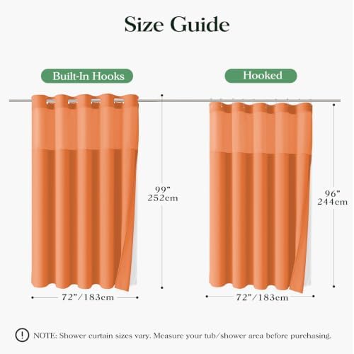 Dynamene Burnt Orange Hook Free Waffle Shower Curtain & Snap-in Liner,72x99
