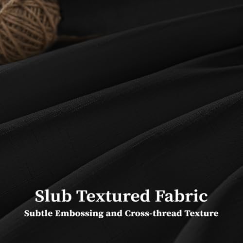 BTTN Boho Scalloped Linen Textured Cloth Shower Curtain Set, 72x84, Black