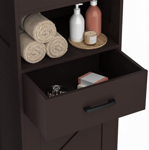 Homhedy 67" H Tall Bathroom Storage Cabinet with Barn Doors and Drawer