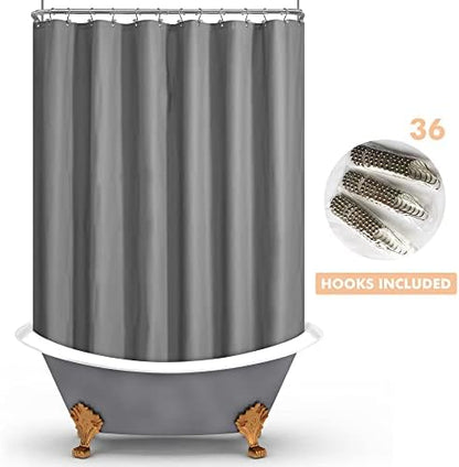 Mrs Awesome Grey Clawfoot Tub Shower Curtain or Liner with 12 Magnets - Free 36 Hooks Included, Waterproof PEVA, 180" x 70", Dark Gray