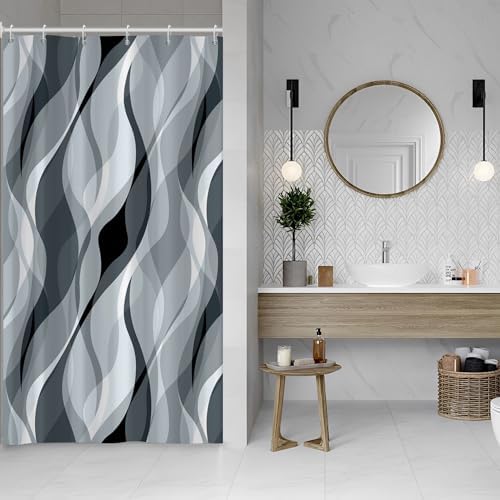 Blue Striped Stall Shower Curtain with Hooks, 48x72 Inch