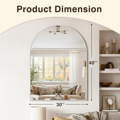 Arched Bathroom Vanity Mirror for Over Sink, 40”x30”, Silver