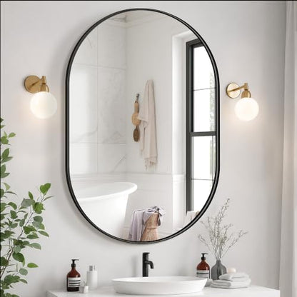 Delma 40x28 Black Oval Bathroom Mirror for Over Sink, Aluminum Frame