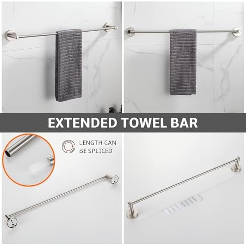BGL Bathroom Accessory Set,4-Piece Brushed Nickel Towel Racks for Bathroom, 24 Inches Towel Bar, Towel Ring, Toilet Paper Holder & Robe Hook, Wall Mounted