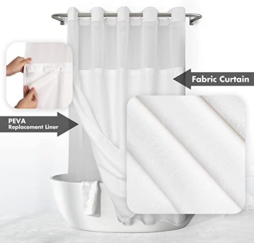 River Dream No Hook Shower Curtain with Snap-in Liner Set, White, 71x74