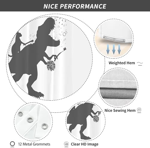 Funny Dino Dinosaur Cat Kids Boy Fun Shower Curtain for Bathroom 72W*72H Inch Trex Raptor Silhouette Bathing Cartoon Animal Shadow Bathtub Decor Teen Cute Waterproof Polyester Fabric Set with 12 Hooks