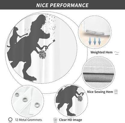 Funny Dino Dinosaur Cat Kids Boy Fun Shower Curtain for Bathroom 72W*72H Inch Trex Raptor Silhouette Bathing Cartoon Animal Shadow Bathtub Decor Teen Cute Waterproof Polyester Fabric Set with 12 Hooks