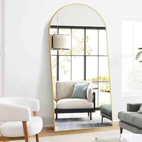 Arched Full Length Mirror, 75"x35" Standing Body Mirror for Wall, Gold