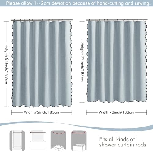 MIULEE 72"x84" Extra Long Scalloped Linen Shower Curtain Light Blue