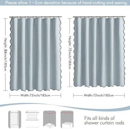 MIULEE 72"x84" Extra Long Scalloped Linen Shower Curtain Light Blue